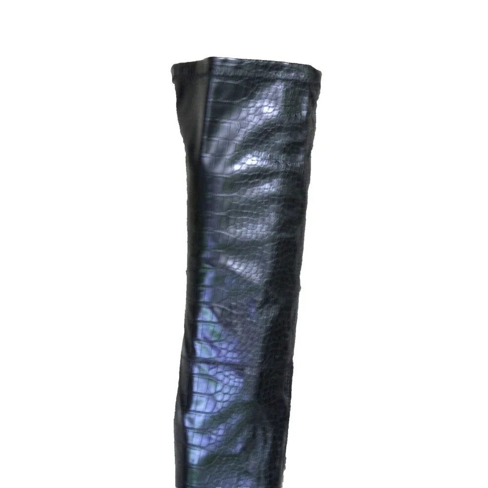 Black Thigh High Alligator Print Stiletto Heel Boots Women's Over the Knee Sz 7